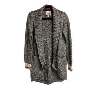 Roots Cabin Cotton Open Front Long Cardigan Sweater Coat Grey Oat Mix S